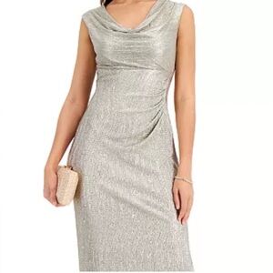 NWT dressbarn Shimmering Silver Cowl Neck Midi Dress
